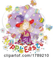 Poster, Art Print Of Cartoon Happy Easter Greeting And Witch Girl