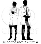 Male And Female Doctors Man And Woman Silhouette by AtStockIllustration