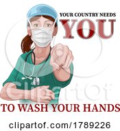 Doctor Nurse Woman Needs You Wash Hands Pointing