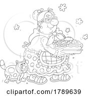 Poster, Art Print Of Cartoon Senior Lady Carrying A Cake