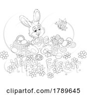 Poster, Art Print Of Cartoon Happy Easter Greeting And Rabbit