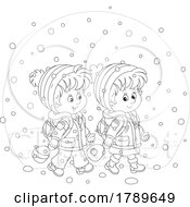 Poster, Art Print Of Cartoon School Children Walking In The Snow