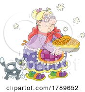 Cartoon Senior Lady Carrying A Cake