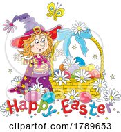 Cartoon Happy Easter Greeting And Witch