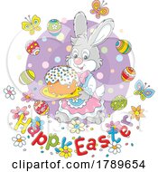 Cartoon Happy Easter Greeting And Rabbit