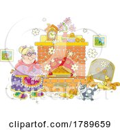 Poster, Art Print Of Cartoon Senior Lady Baking In A Fireplace