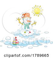Poster, Art Print Of Cartoon Snowman Melting In The Sun