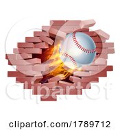 Poster, Art Print Of Baseball Ball Flame Fire Breaking Brick Wall
