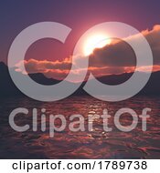 Poster, Art Print Of 3d Landscape With Mountains And Sea Against A Sunset Sky