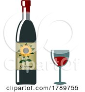 Vintage Sunflower Wine Bottle And Glass