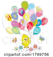 Cartoon Chick With Happy Birthday Party Balloons