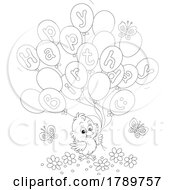 Cartoon Chick With Happy Birthday Party Balloons