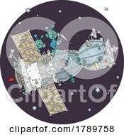 Poster, Art Print Of Scared Astronaut Watching Aliens Hammering A Space Station