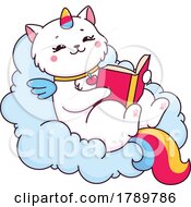 Unicorn Cat Reading On A Cloud