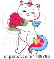 Poster, Art Print Of Unicorn Cat Holding A Strawberry