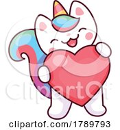 Poster, Art Print Of Unicorn Cat Holding A Heart