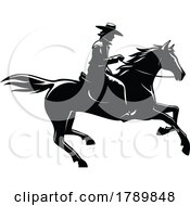 Poster, Art Print Of Black And White Horseback Cowboy