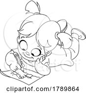 Poster, Art Print Of Cartoon Black And White Happy Girl Drawing