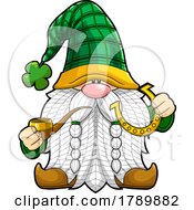 Poster, Art Print Of Cartoon St Patricks Day Leprechaun Gnome Smoking A Pipe And Holding A Horseshoe