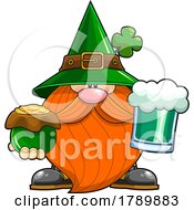 Cartoon St Patricks Day Leprechaun Gnome Holding A Beer And Pot Of Gold