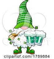 Cartoon St Patricks Day Leprechaun Gnome Holding Beer And Smoking A Pipe