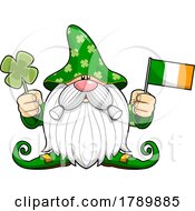Poster, Art Print Of Cartoon St Patricks Day Leprechaun Gnome Holding A Shamrock And Flag
