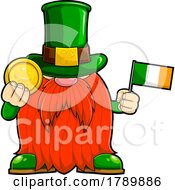 Poster, Art Print Of Cartoon St Patricks Day Leprechaun Gnome Holding A Coin And Irish Flag