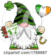 Cartoon St Patricks Day Leprechaun Gnome Holding Calendar And Balloon