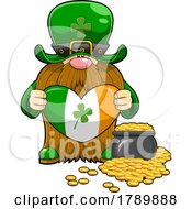 Poster, Art Print Of Cartoon St Patricks Day Leprechaun Gnome Holding Flag Heart By Gold