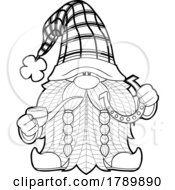 Cartoon Black And White St Patricks Day Leprechaun Gnome Smoking A Pipe And Holding A Horseshoe