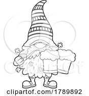 Cartoon Black And White St Patricks Day Leprechaun Gnome Holding Beer And Smoking A Pipe