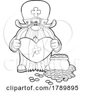 Cartoon Black And White St Patricks Day Leprechaun Gnome Holding Flag Heart By Gold