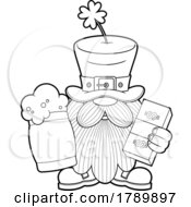 Cartoon Black And White St Patricks Day Leprechaun Gnome Holding Beer And Money
