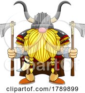 Cartoon Gnome Viking Holding Axes by Hit Toon