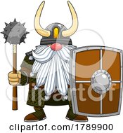 Cartoon Gnome Viking With A Shield And Mace