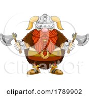 Cartoon Gnome Viking Holding Battle Axes by Hit Toon