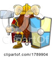 Cartoon Gnome Viking With A Shield And Hammer by Hit Toon