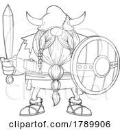 Cartoon Black And White Gnome Viking With A Shield And Sword by Hit Toon