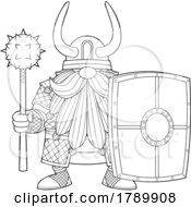 Poster, Art Print Of Cartoon Black And White Gnome Viking With A Shield And Mace