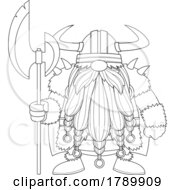 Cartoon Black And White Gnome Viking With A Battle Axe