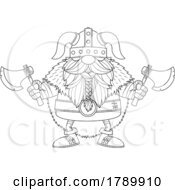 Cartoon Black And White Gnome Viking Holding Battle Axes by Hit Toon