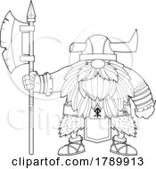 Cartoon Black And White Gnome Viking With An Axe