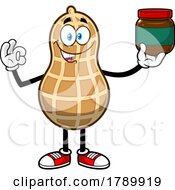 Cartoon Peanut Mascot Character Holding A Jar Of Butter by Hit Toon