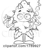 Poster, Art Print Of Cartoon Black And White Cannabis Marijuana Mascot Smoking A Joint