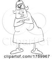 Cartoon Black And White Furious Wife Or Granny With Folded Arms