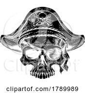 Poster, Art Print Of Pirate Skull Skeleton Grim Reaper Mascot Woodcut