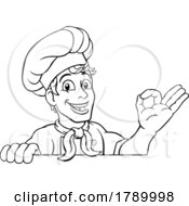 03/08/2023 - Chef Cook Baker Man Cartoon Peeking Over Sign