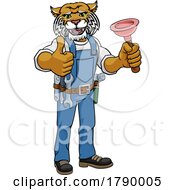 Poster, Art Print Of Wildcat Plumber Cartoon Mascot Holding Plunger