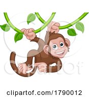 Poster, Art Print Of Monkey Singing On Jungle Vines Pointing Cartoon
