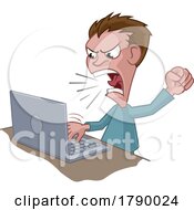 Angry Stressed Man Shouting At Laptop Cartoon